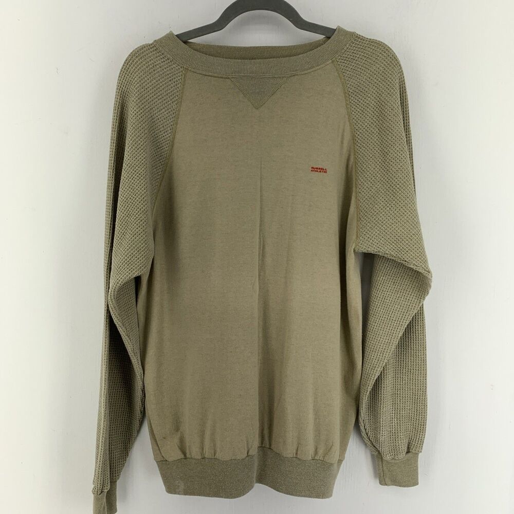 Vintage Russell Athletic Mens Large Waffle Knit Crewneck Pullover Henley 90’s